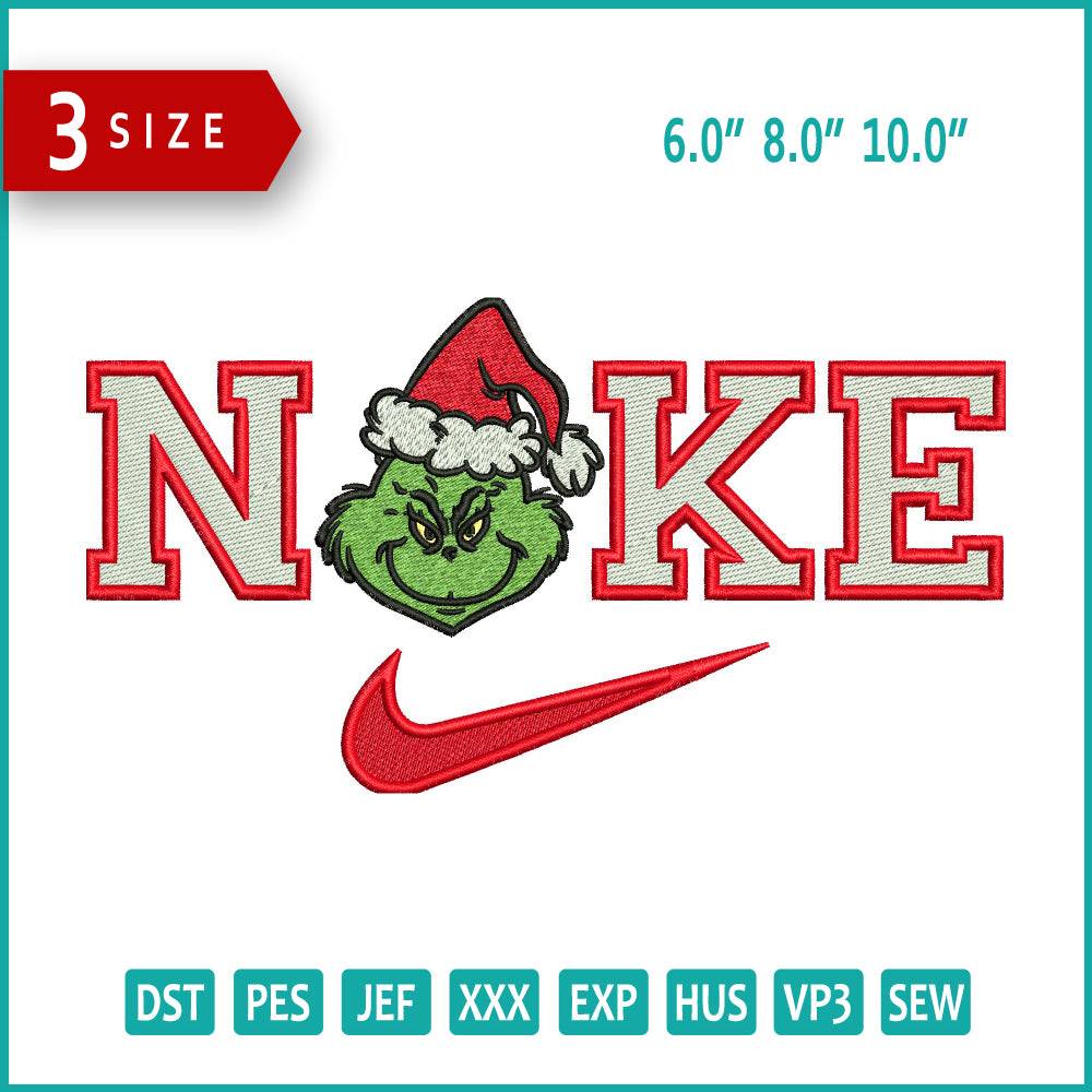 Lady Grinch Nike Embroidery Design Files - 3 Size's