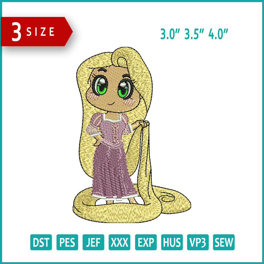 Rapunzel v1 Embroidery Design Files - 3 Sizes