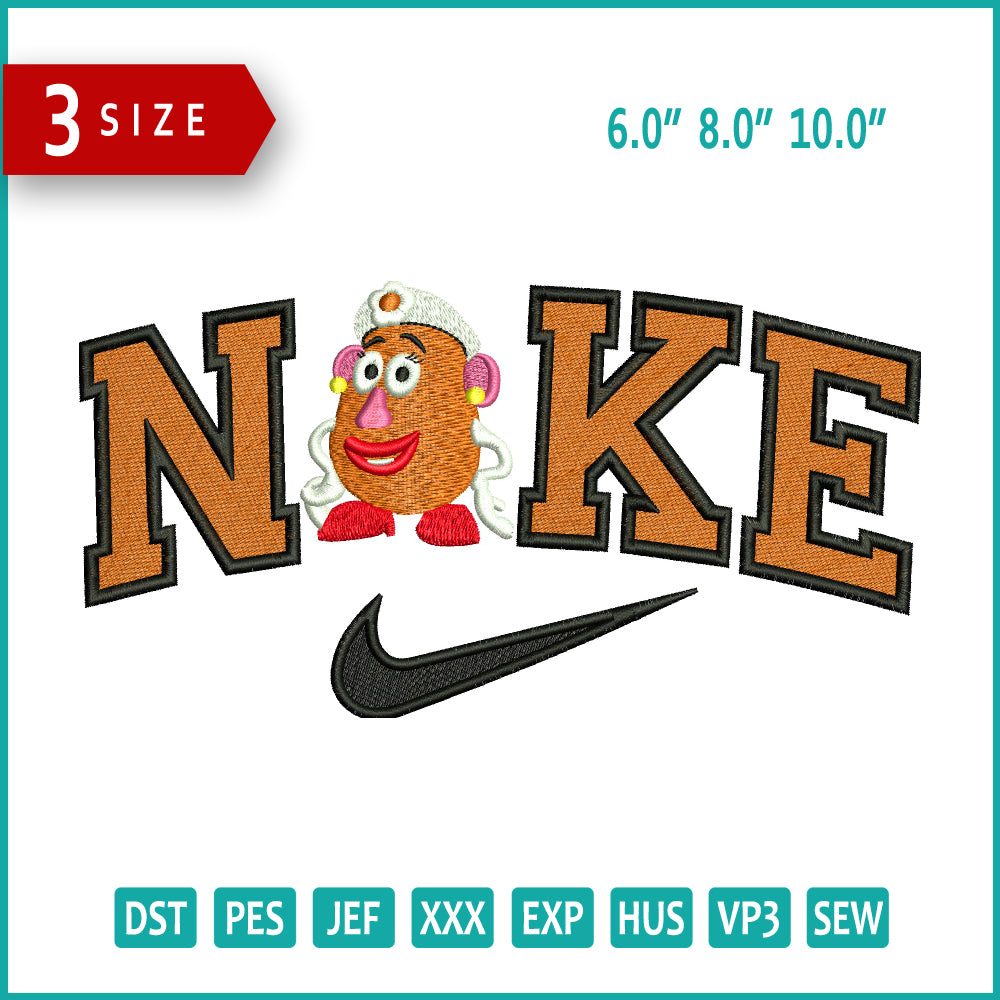 Nike Ms Potato Embroidery Design Files - 3 Size's
