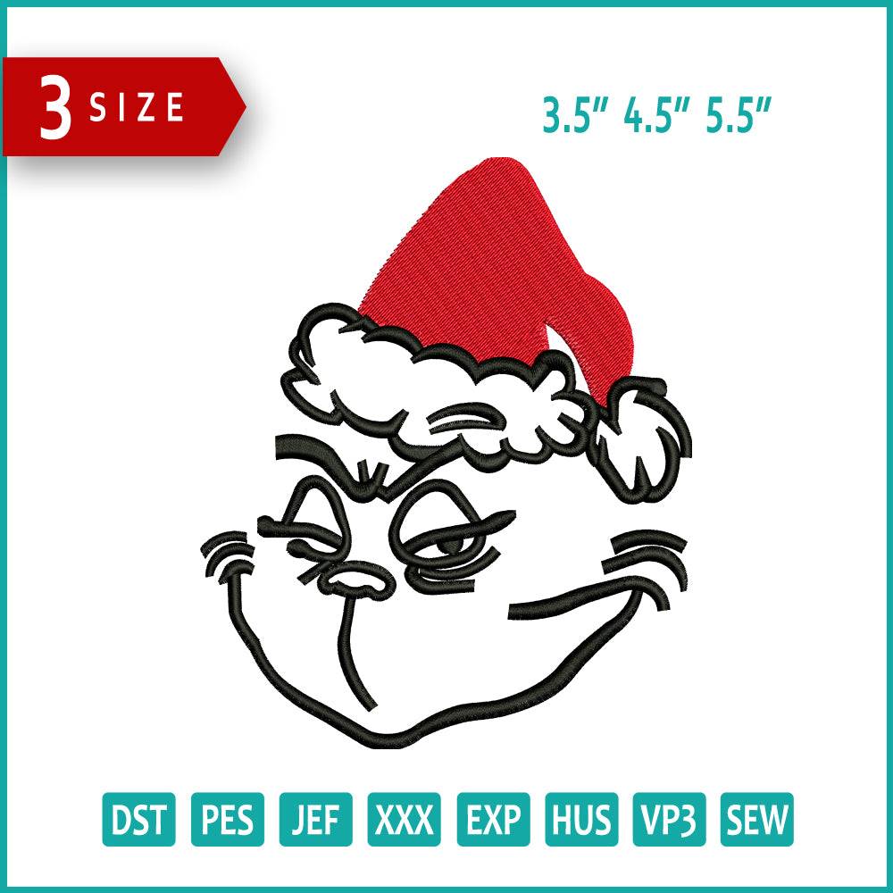 Grinch Face Embroidery Design Files - 3 Size's