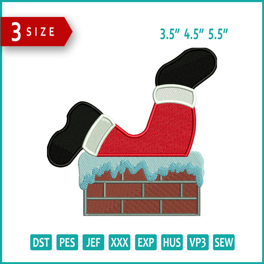 Santa In Chimney Embroidery Design Files - 3 Size's