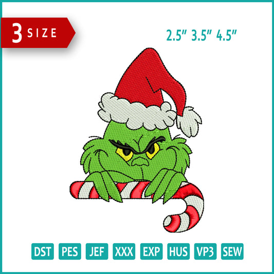 Santa Grinch v2 Embroidery Design Files - 3 Size's