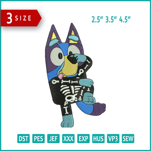 Skull Bluey Embroidery Design Files - 3 Size's