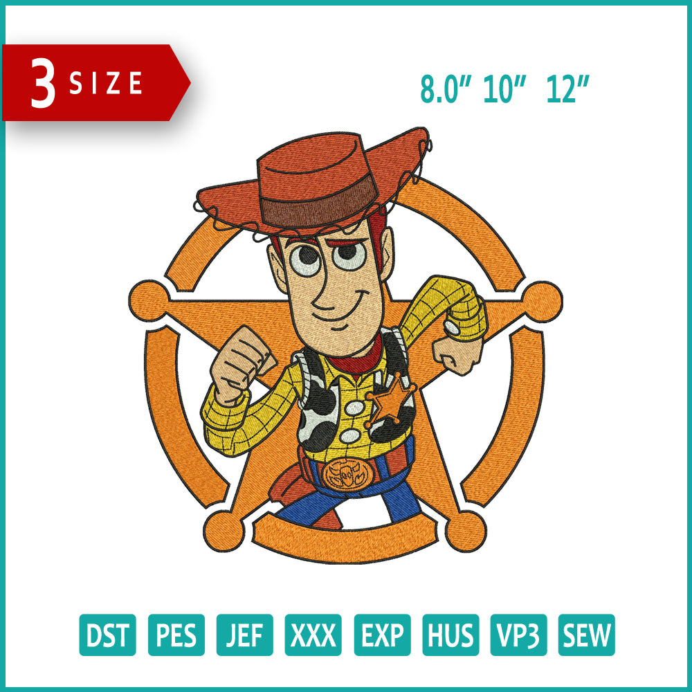 Woody Toy Story Embroidery Design Files - 3 Size's