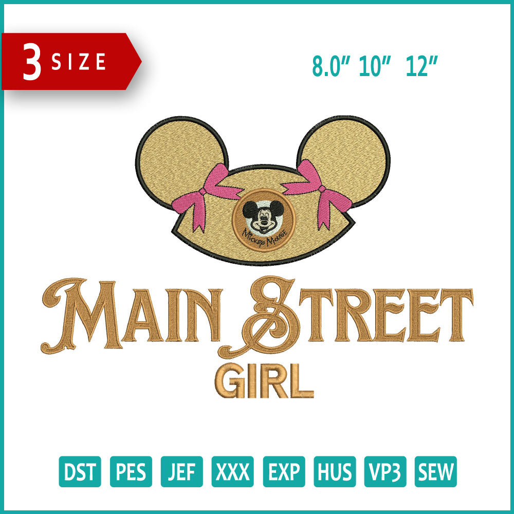 Main Street Girl Embroidery Design Files - 3 Size's