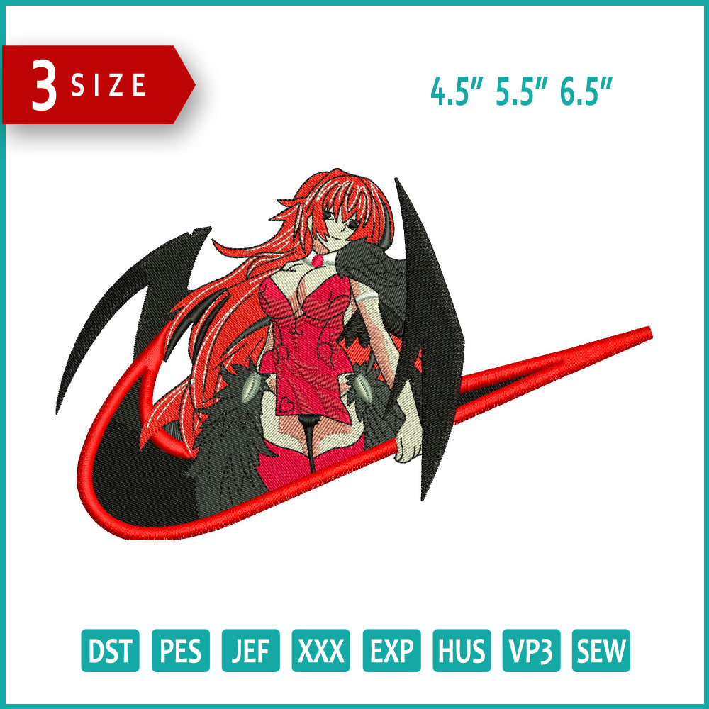 Rias Gremory Swoosh Embroidery Design Files - 3 Sizes