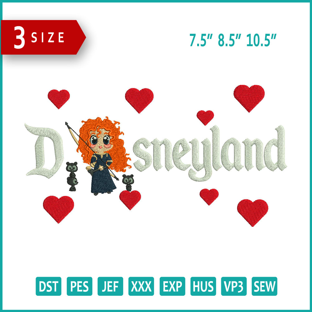 Chibi Princess Merida Disneyland Embroidery Design Files - 3 Size's