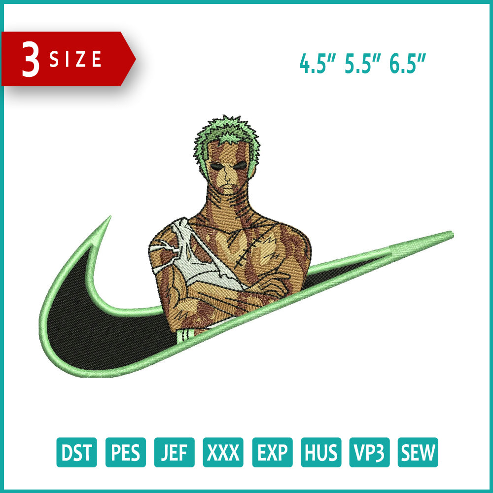 Roronoa Zoro Swoosh v1 Embroidery Design Files - 3 Sizes