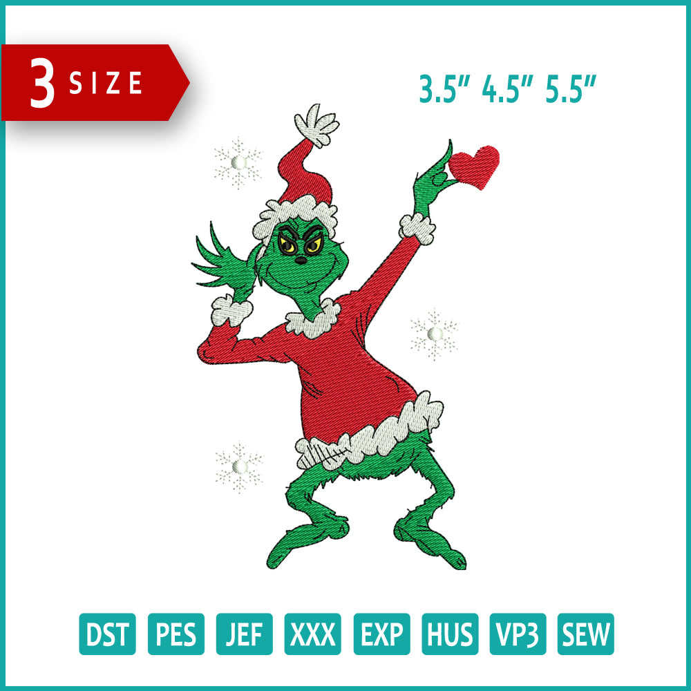 Santa Grinch v3 Embroidery Design Files - 3 Size's