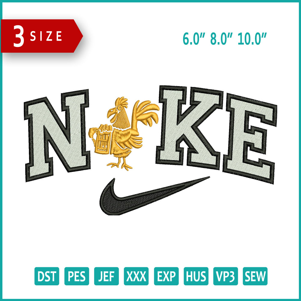 Nike Rooster Embroidery Design Files - 3 Size's