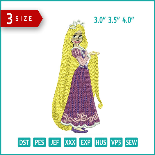 Rapunzel v2 Embroidery Design Files - 3 Sizes