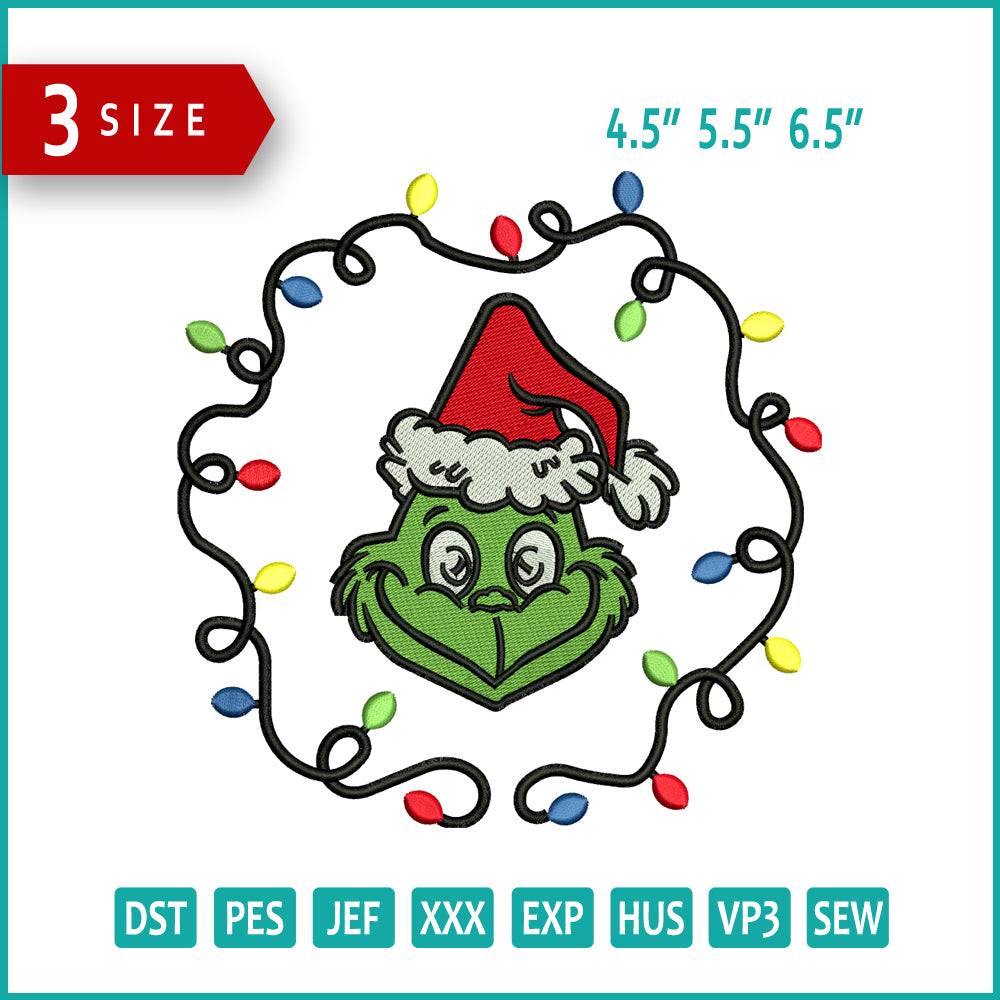 Christmas Grinch Wreath Embroidery Design Files - 3 Size's