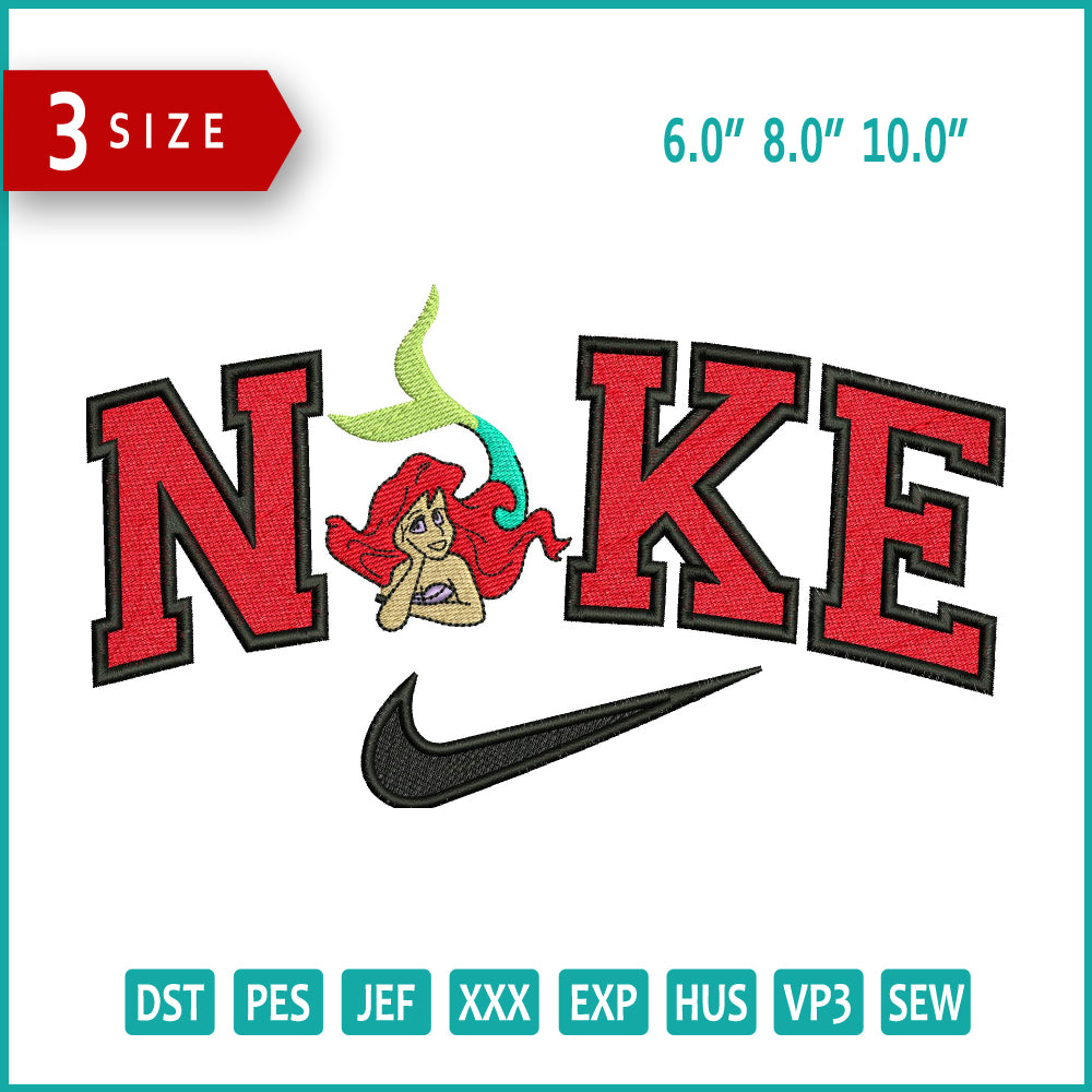 Nike Ariel Half Body Embroidery Design Files - 3 Size's