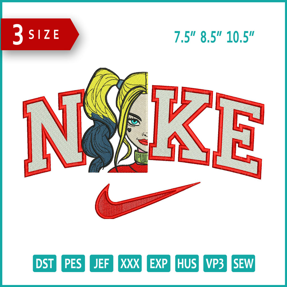 Nike Harley Quinn Half Face Embroidery Design Files - 3 Size's