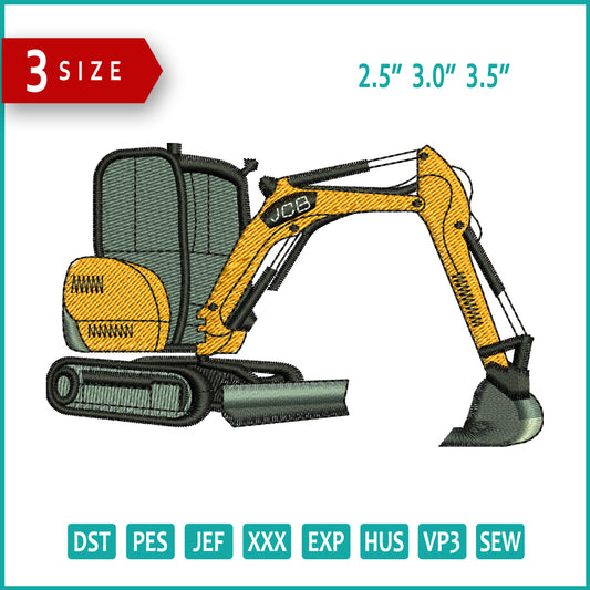 Excavator Embroidery Design Files - 3 Size's