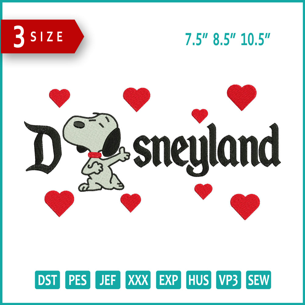 Snoopy Disneyland Embroidery Design Files - 3 Size's