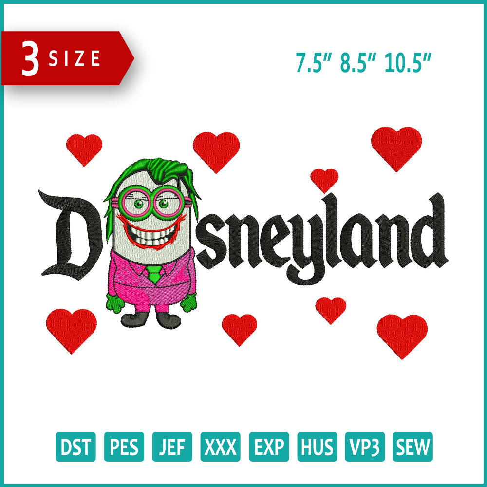 Minion Joker Disneyland Embroidery Design Files - 3 Size's