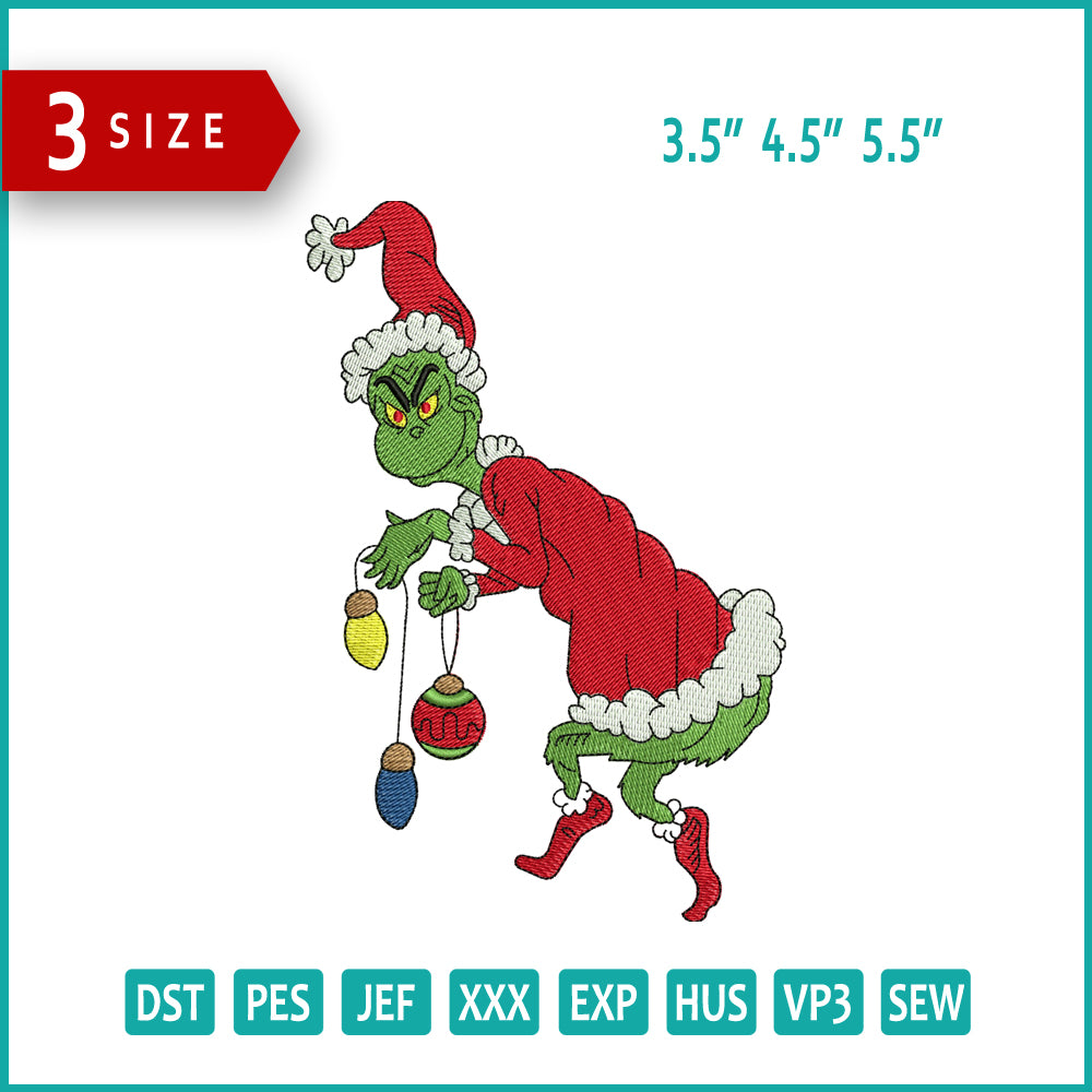 Santa Grinch v4 Embroidery Design Files - 3 Size's