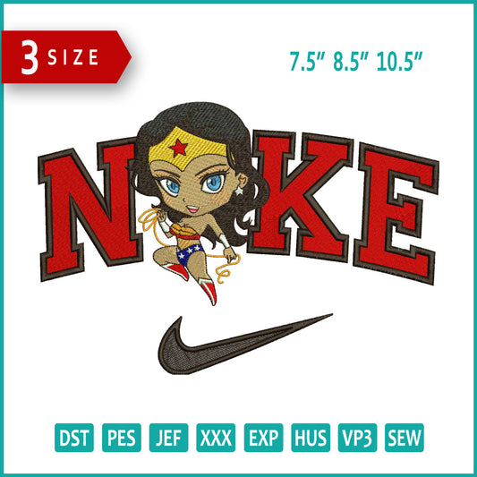 Nike Chibi Wonder Woman Embroidery Design Files - 3 Size's