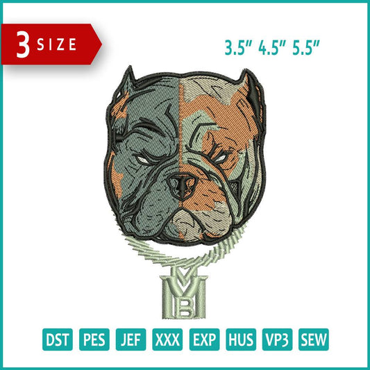 Bull Dog Embroidery Design Files - 3 Size's