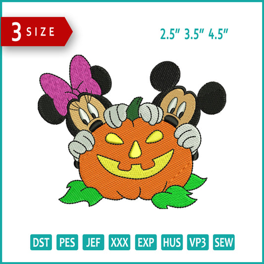 Archivos de bordado de calabaza de Mickey Mouse y Minnie Mouse - 3 tamaños