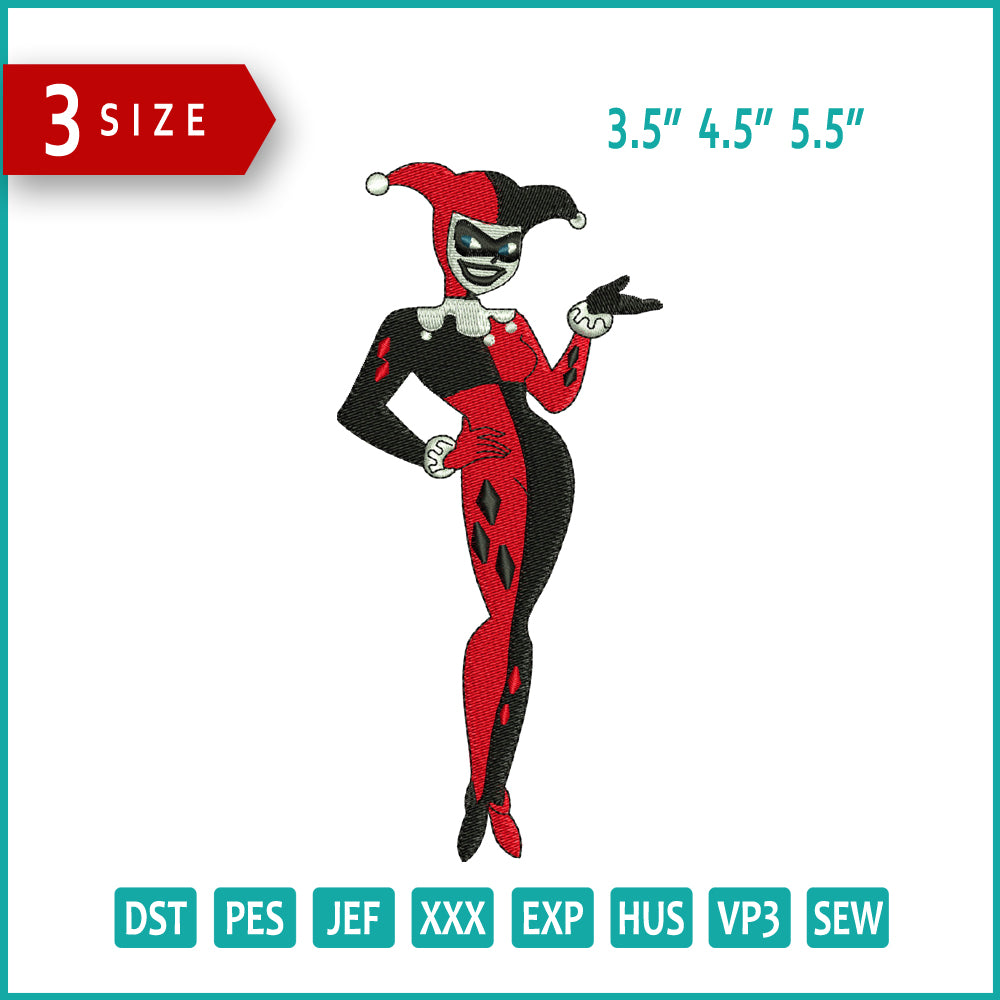 Old Harley Quinn Embroidery Design Files - 3 Size's