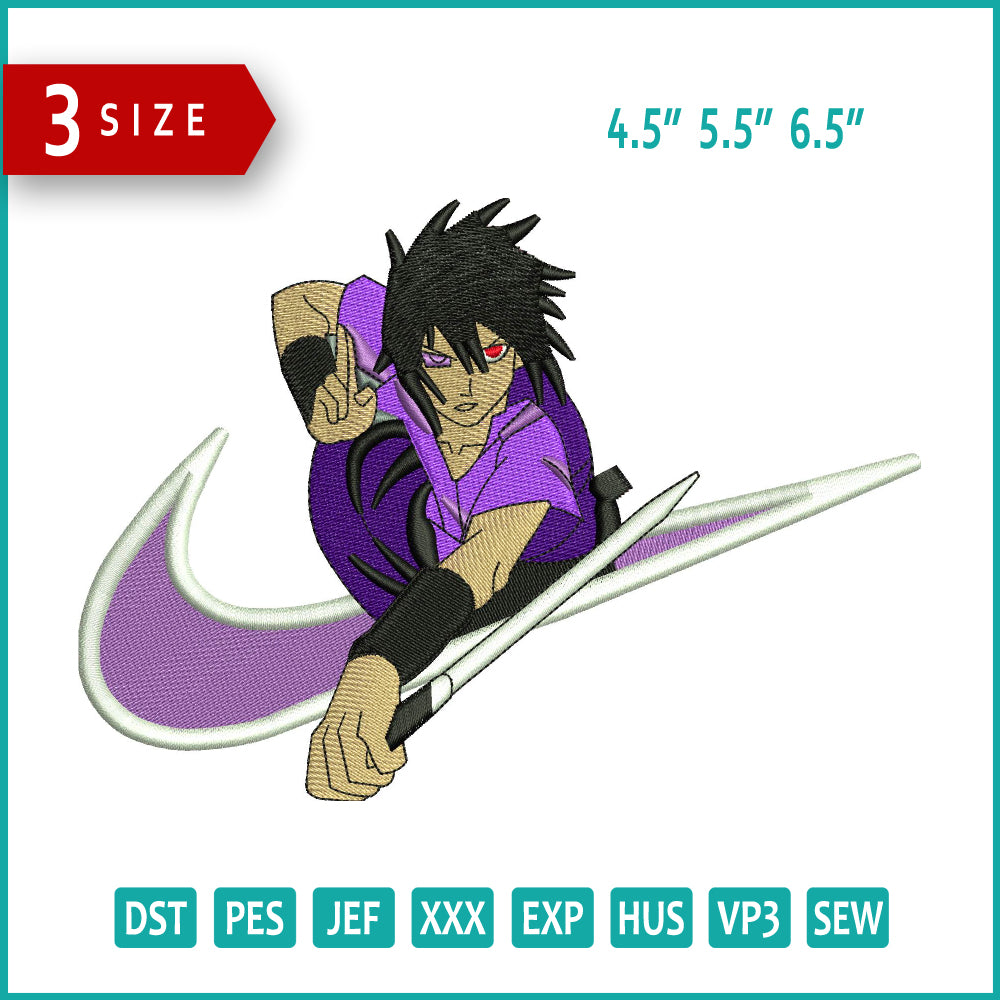 Sasuke Uchiha Swoosh v2 Embroidery Design Files - 3 Sizes