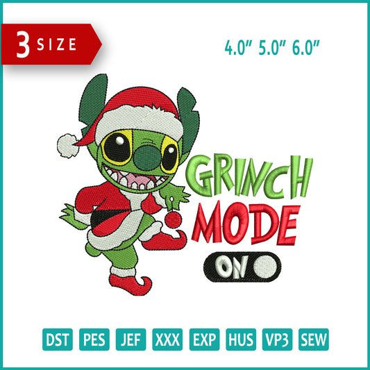 Stitch Grinch Mode On Embroidery Design Files - 3 Size's