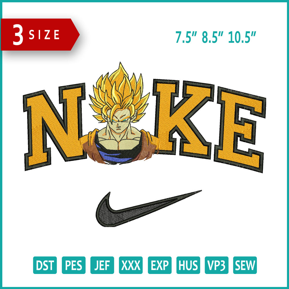 Nike Super Saiyan Goku v3 Embroidery Design Files - 3 Size's