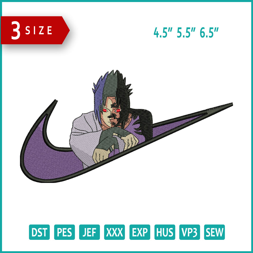 Sasuke Uchiha Swoosh v1 Embroidery Design Files - 3 Sizes