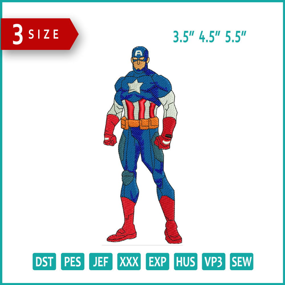 Captain America Embroidery Design Files - 3 Size's