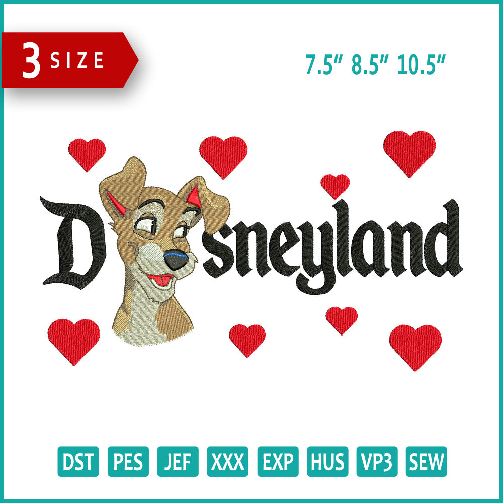 Tramp Disneyland Embroidery Design Files - 3 Size's