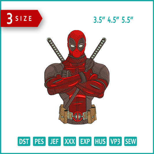 Deadpool Half Embroidery Design Files - 3 Size's