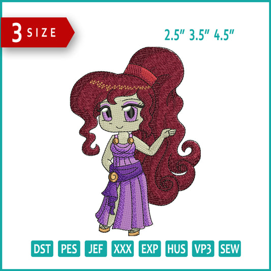 Chibi Megara v2 Embroidery Design Files - 3 Size's