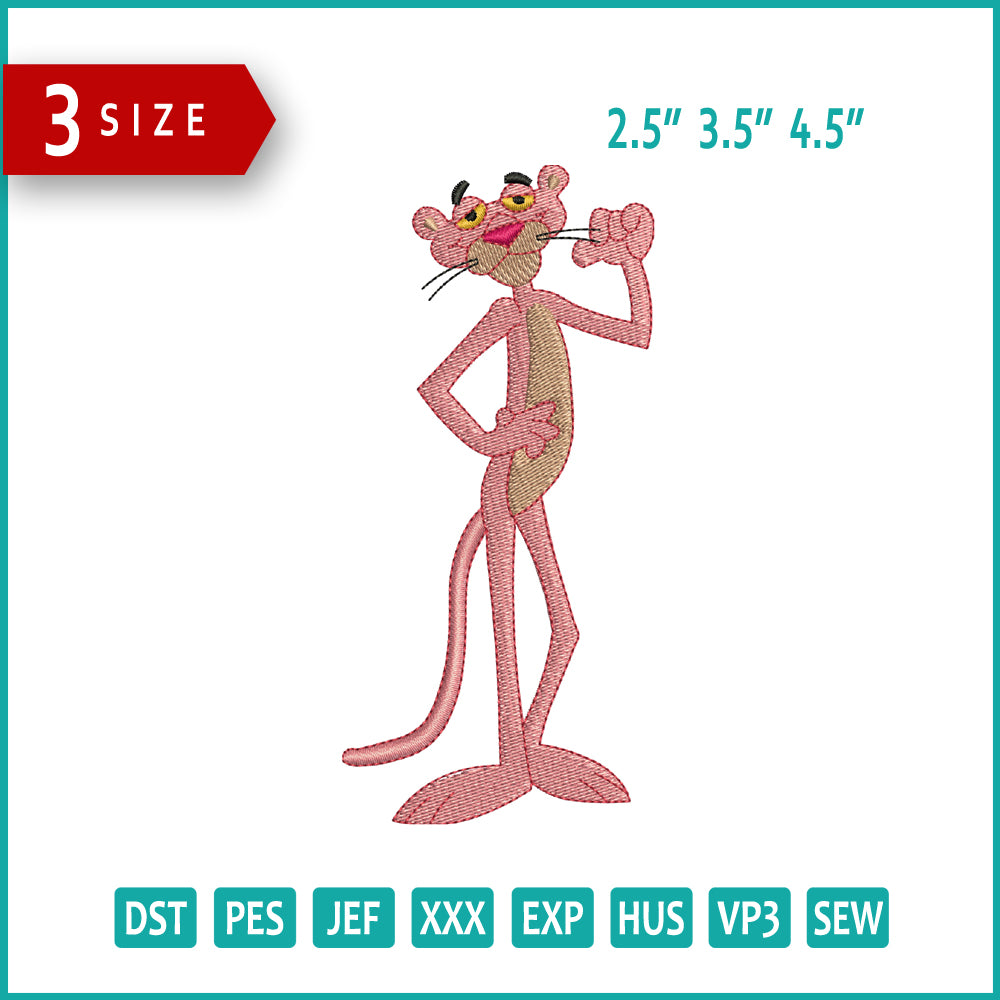 Pink Panther v2 Embroidery Design Files - 3 Size's