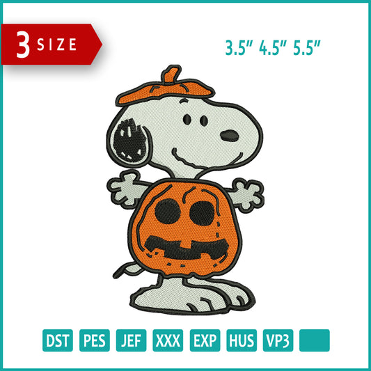 Archivos de bordado de calabaza de Snoopy - 3 tamaños