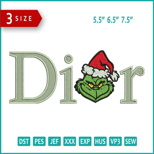 Grinch Dior Embroidery Design Files - 3 Size's