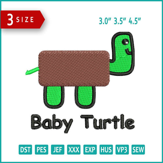 Baby Turtle Embroidery Design Files - 3 Size's