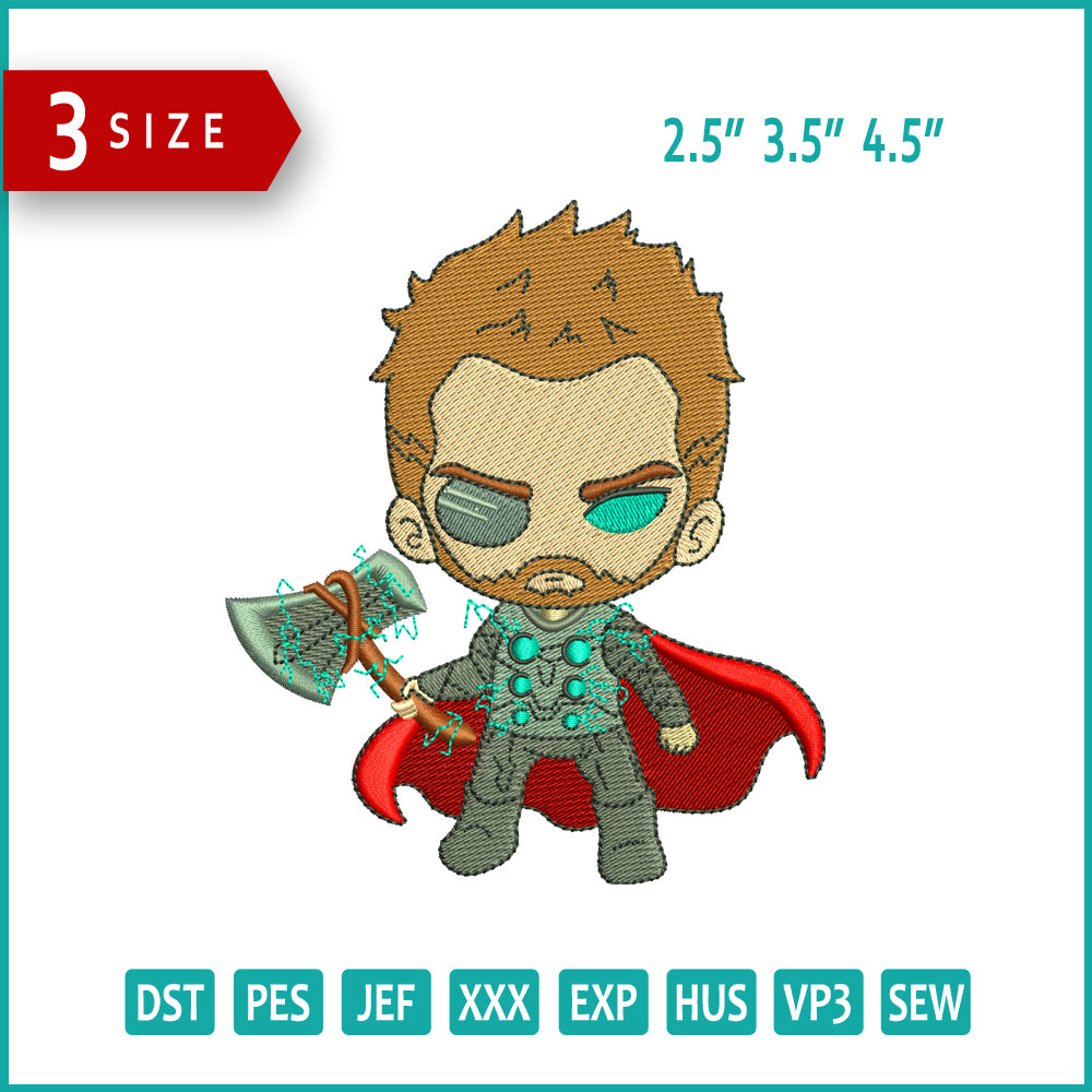 Chibi Thor Embroidery Design Files - 3 Size's