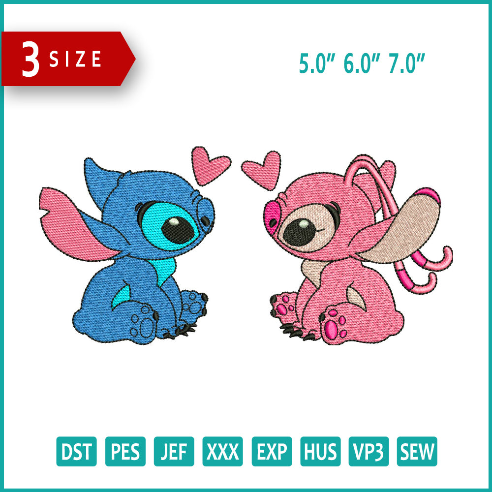 Stitch & Angel Embroidery Design Files - 3 Size's