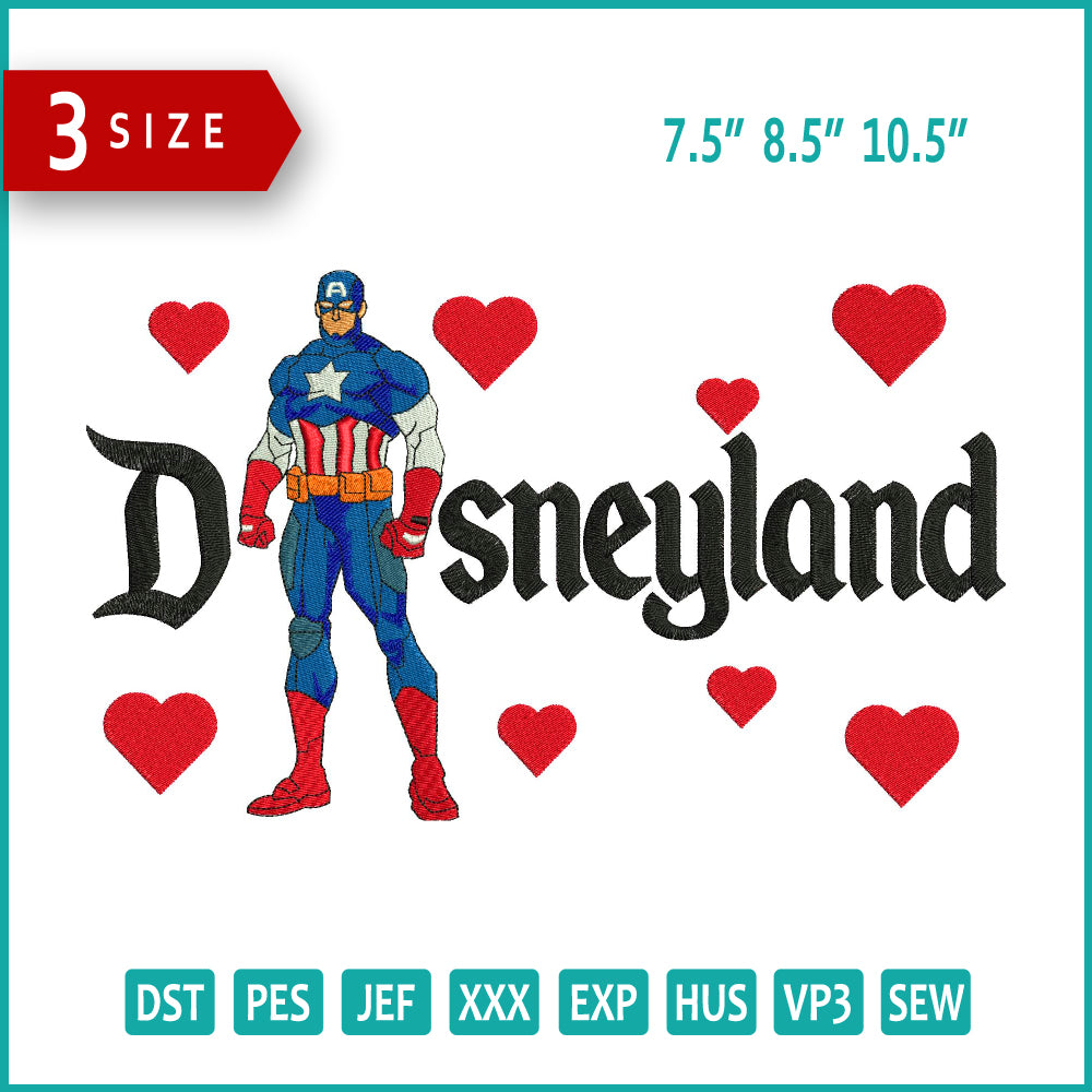 Captain America Disneyland Embroidery Design Files - 3 Size's