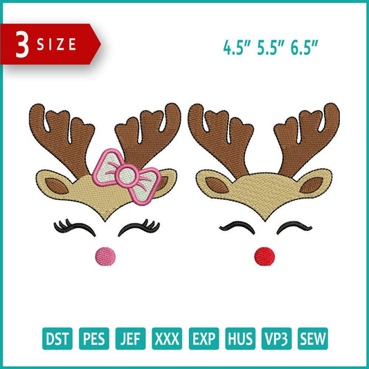 Deer Couple Embroidery Design Files - 3 Size's