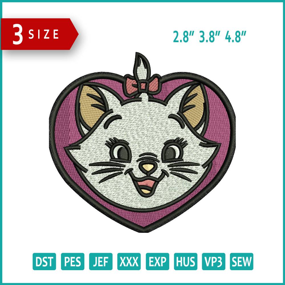 Heart Cat Embroidery Design Files - 3 Size's