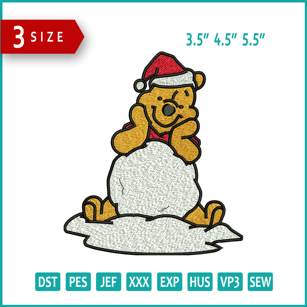 Santa Pooh Embroidery Design Files - 3 Size's