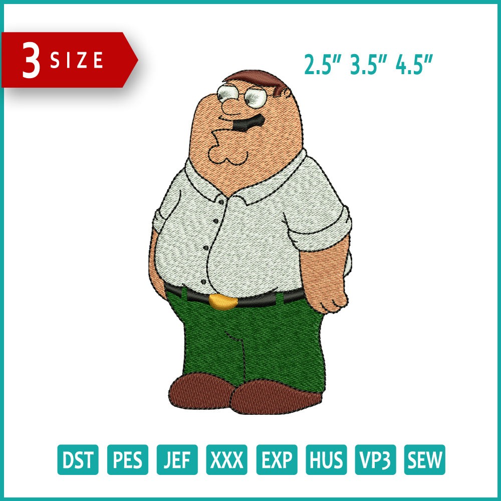 Peter Griffin Embroidery Design Files - 3 Size's