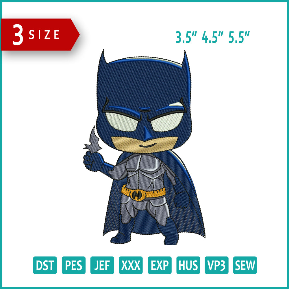 Chibi Batman Embroidery Design Files - 3 Size's