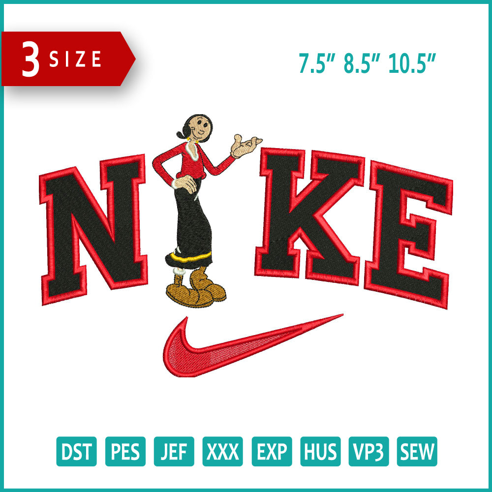 NIke Olive Oyl Embroidery Design Files - 3 Size's