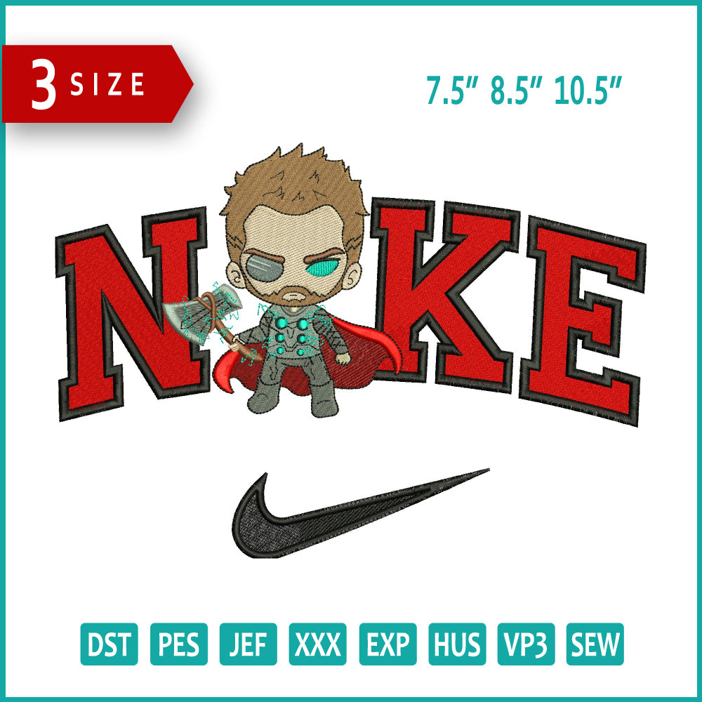 Nike Chibi Thor Embroidery Design Files - 3 Size's