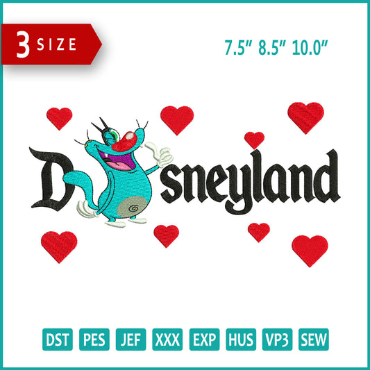 Oggy Disneyland Embroidery Design Files - 3 Size's