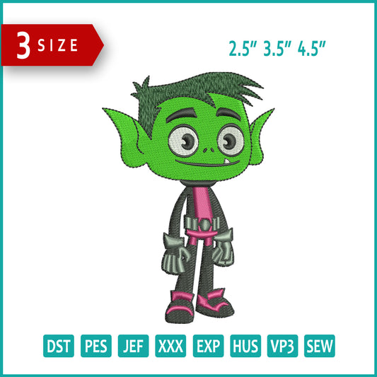 Beast Boy Embroidery Design Files - 3 Size's